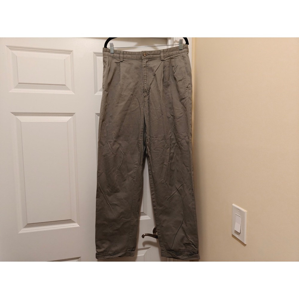 Eddie Bauer Mens Classic Fit Pleated Chinos Olive Taupe Cotton Pants 33 x 30